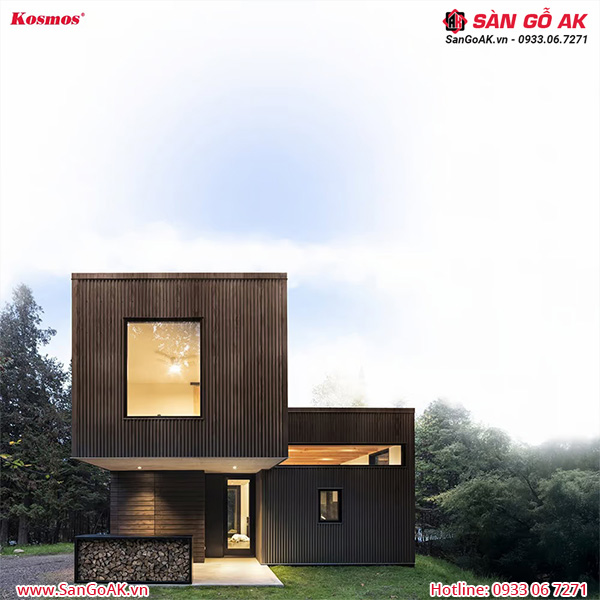 Công trình tấm Panel và nẹp V góc ngoài nâu Walnut – mặt bóng