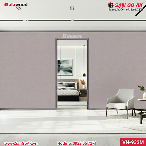 Hình nội thất lắp đặt tấm vách ngăn nhựa 2 mặt vân vải xám VN-932M