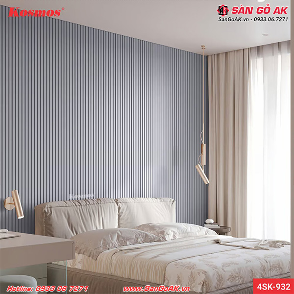 Ốp tường phòng ngủ với lam sóng 4SK-932 vân vải xám