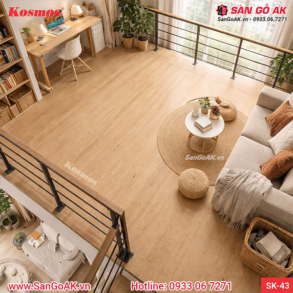 Công trình gác lửng với sàn chịu lực SK43 vân gỗ sồi vàng nhạt