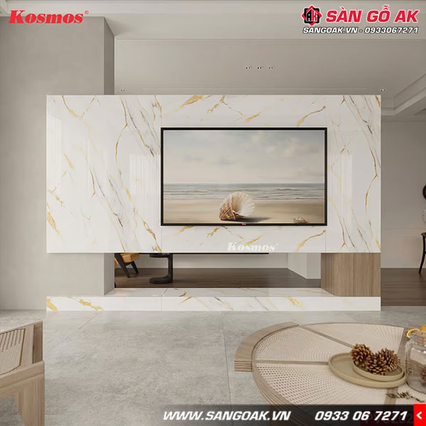 Tấm PVC2029 vân đá dát vàng thường được sử dụng nhiều trong trang trí nội thất  