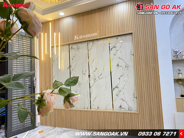 Trang trí vách phòng khách trở nên ấn tượng, đẳng cấp hơn với tấm ốp vân đá PVC2001