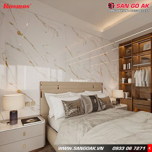 Tấm ốp vân đá PVC234 dùng để ốp vách đầu giường phòng ngủ mang lại vẻ đẹp sang trọng