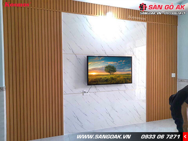 Trang trí vách tivi phòng khách trở nên ấn tượng, đẳng cấp hơn với tấm ốp vân đá PVC2007