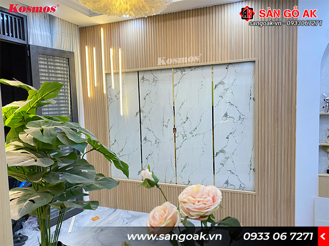 Với thiết kế đẹp và dễ thi công lam sóng Kosmos là vật liệu yêu thích trong trang trí nội thất
