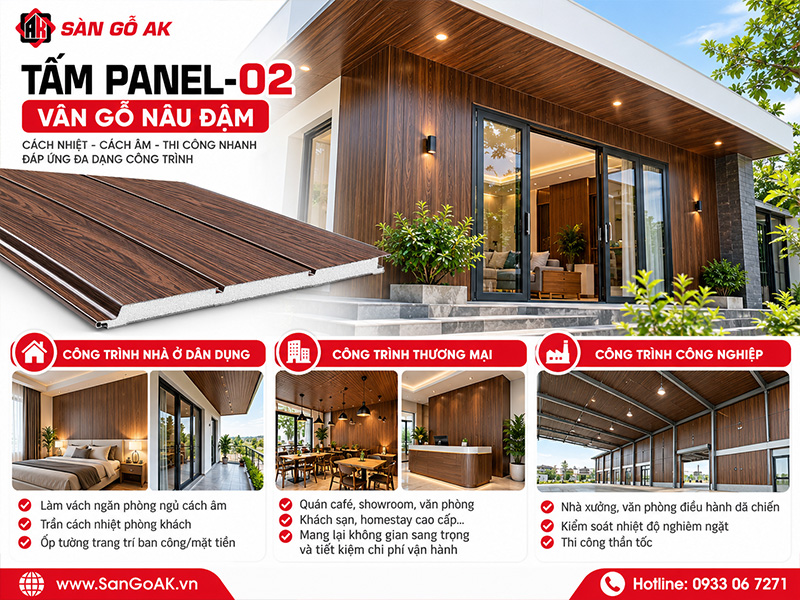 Ứng dụng đa dạng của tấm Panel-02 vân gỗ nâu đậm