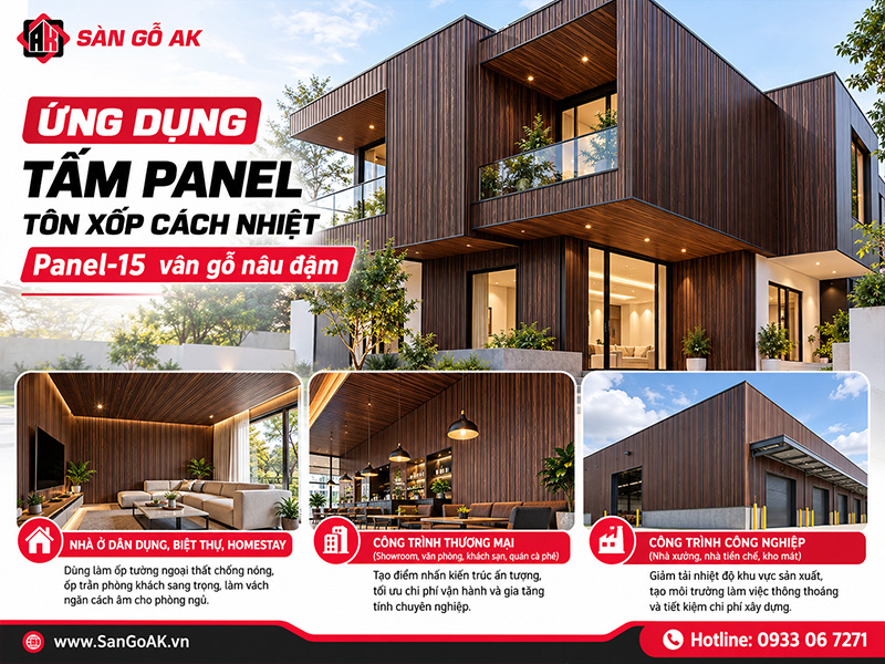 Ứng dụng đa dạng của tấm Panel-15 vân gỗ nâu đậm