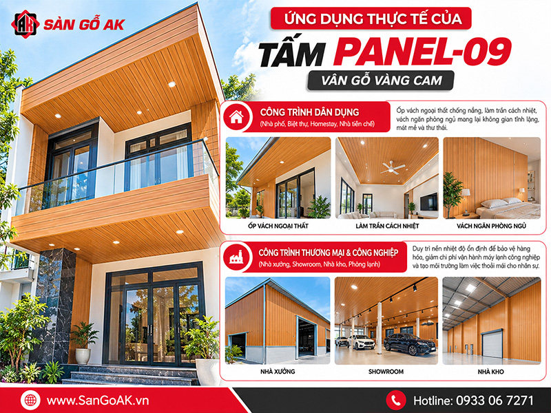 Ứng dụng đa dạng của tấm Panel-09 vân gỗ vàng cam