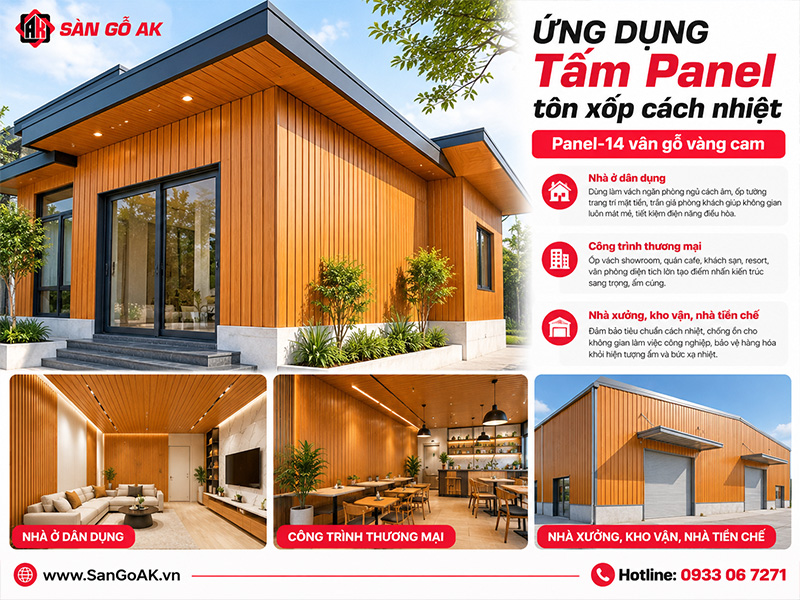 Ứng dụng đa dạng của tấm Panel-14 vân gỗ vàng cam