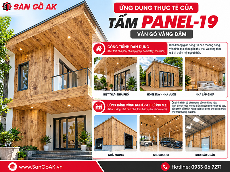 Ứng dụng đa dạng của tấm Panel-19 vân gỗ vàng đậm
