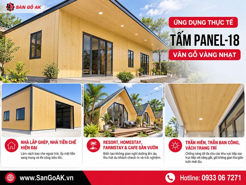 Ứng dụng đa dạng của tấm Panel-18 vân gỗ vàng nhạt