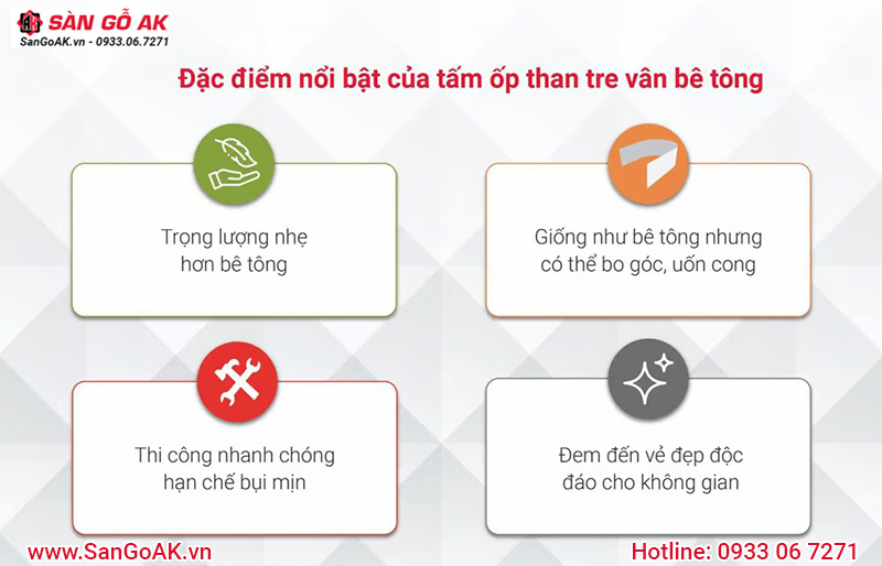 Đặc điểm nổi bật tấm ốp than tre vân bê tông Kosmos