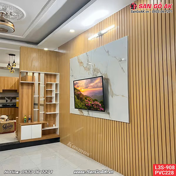 Trang trí vách tivi phòng khách ấn tượng với lam sóng L3S-908