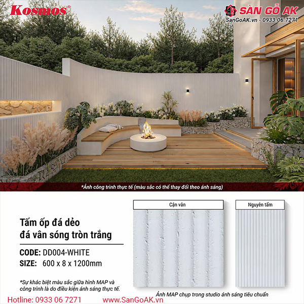 Tấm ốp đá dẻo DD004-WHITE có thể kết hợp đa dạng vật liệu khác