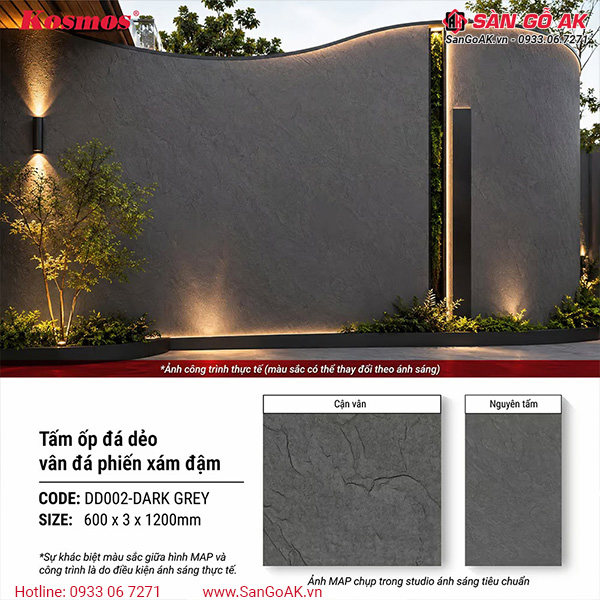 Ứng dụng tấm đá dẻo DD002-DARK GREY ốp tường ngoại thất