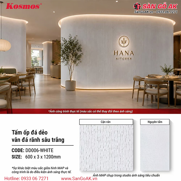 Tấm đá dẻo DD006-WHITE mang lại chiều sâu cho không gian