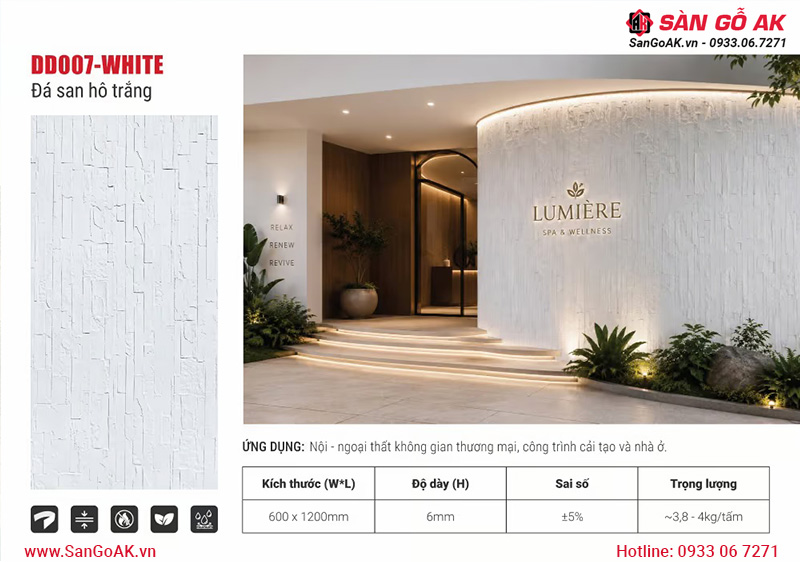 Tấm đá dẻo DD007-WHITE giúp mảng ốp thêm mộc mạc, ấn tượng