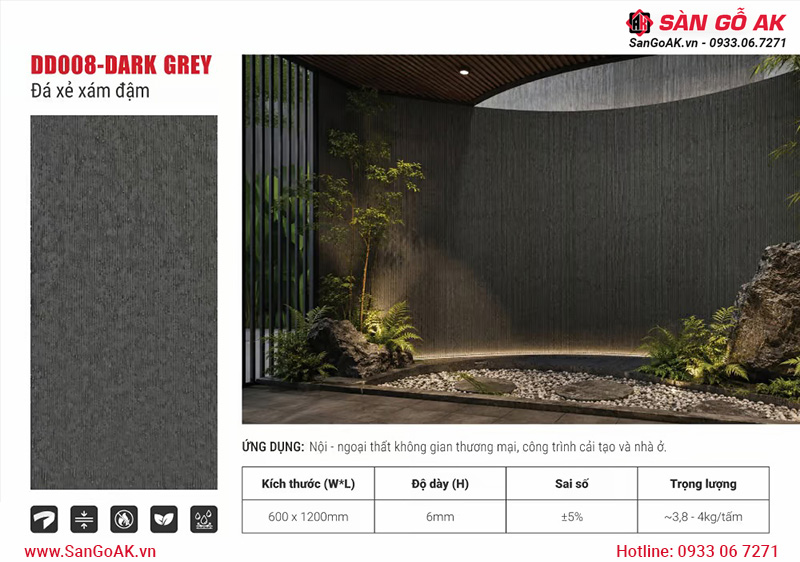 Tấm ốp đá dẻo DD008-DARK GREY mang lại mảng tường gần gũi thiên nhiên
