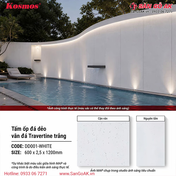 Tấm ốp đá dẻo DD001-WHITE là giải pháp trang trí mảng cong hiện đại