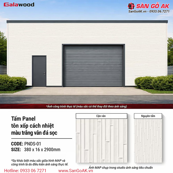 Tấm Panel tôn xốp cách nhiệt ngoài trời PNDS-01 trắng vân đá sọc