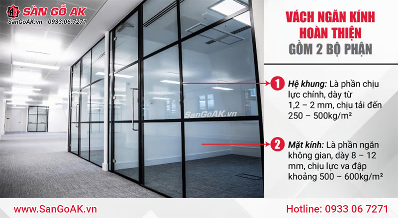 Kết cấu hệ vách ngăn không gian bằng kính hoàn chỉnh