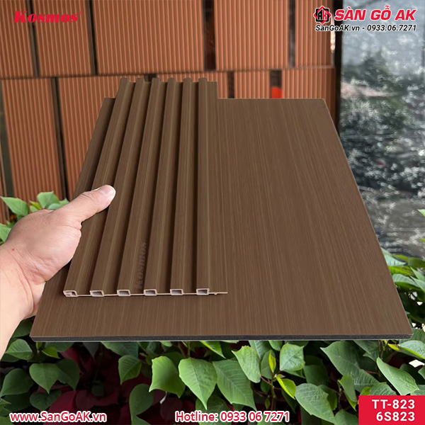 Bộ đồng màu tấm ốp than tre và lam sóng than tre vân gỗ nâu