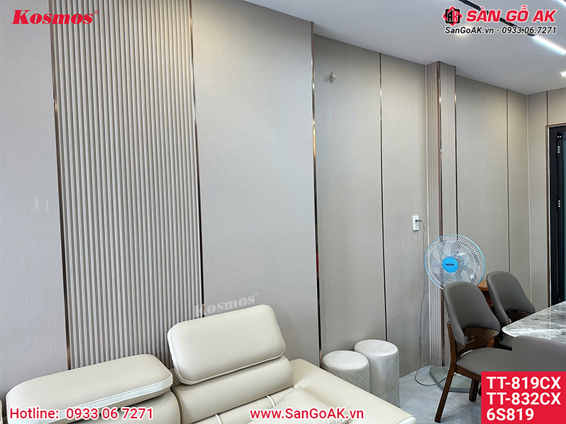 Kết hợp tấm than the và lam sóng cùng màu vân vải vàng kem