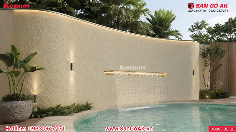Không gian hồ bơi resort ốp hoàn thiện bằng tấm đá dẻo DD003-BEIGE