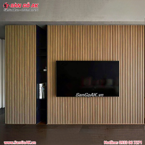 Trang trí vách tivi phòng khách sang trọng và ấn tượng với lam sóng vàng đậm