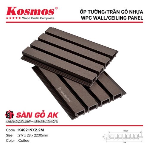 Lam sóng gỗ nhựa ngoài trời Kosmos K4S219X2.2M Coffee