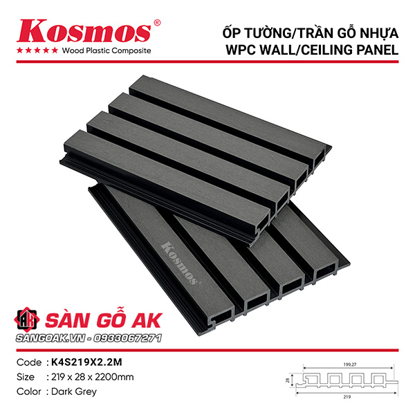 Tấm ốp lam sóng gỗ nhựa Kosmos K4S219X2.2M màu Dark Grey