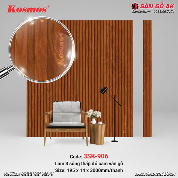  Lam sóng Kosmos 3SK-906 có thiết kế 3 sóng vân gỗ đỏ cam