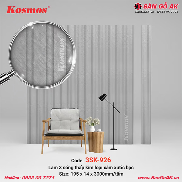  Lam sóng Kosmos 3SK-926 có thiết kế 3 sóng kim loại xám xước bạc
