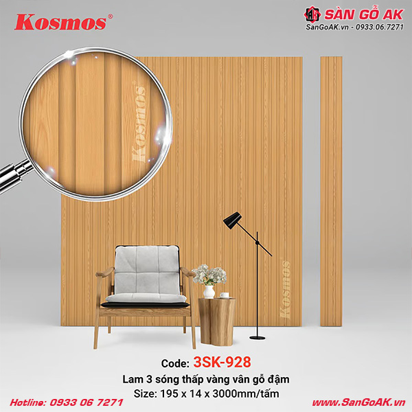  Lam sóng Kosmos 3SK-928 có thiết kế 3 sóng vân gỗ vàng đậm