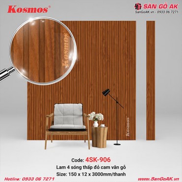 Tấm ốp lam 4 sóng thấp Kosmos 4SK-906 vân gỗ đỏ cam