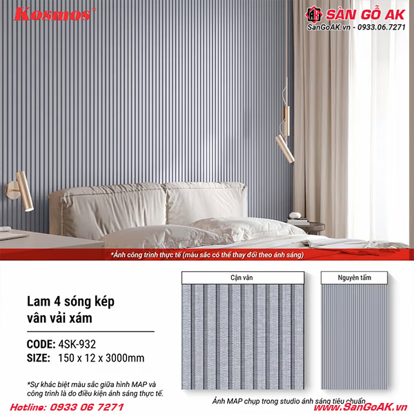 Lam sóng 4SK-932 vân vải xám là vật liệu trang trí nội thất hiện đại