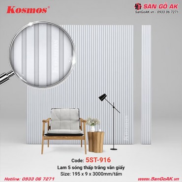 Tấm ốp lam 5 sóng thấp Kosmos 5ST-916 trắng vân giấy