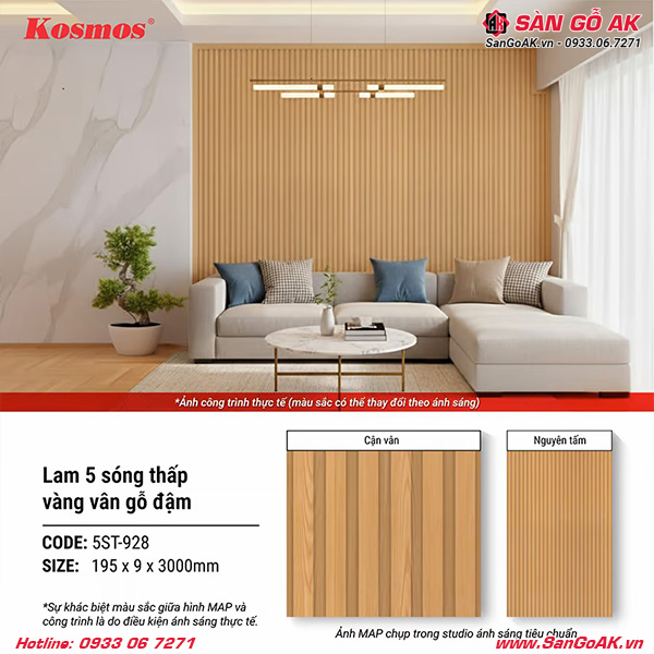 Lam sóng 5ST-928 vân gỗ vàng đậm là vật liệu trang trí nội thất hiện đại