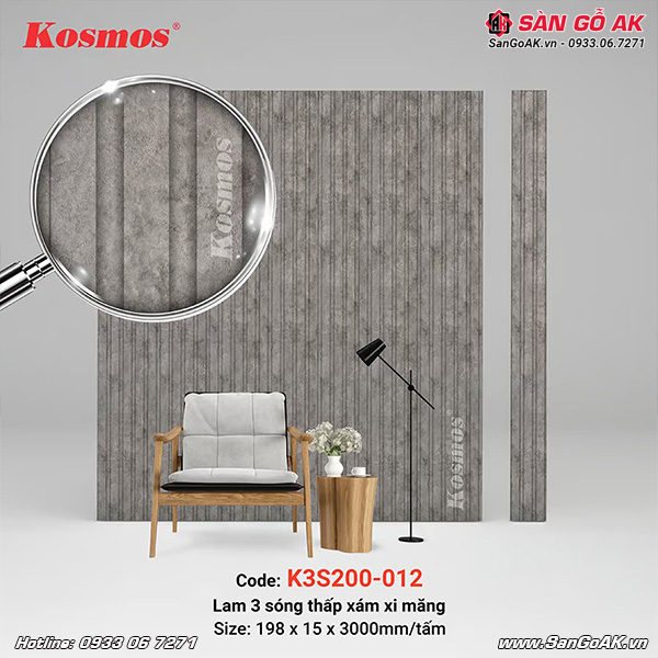 Lam sóng Kosmos K3S200-012 có thiết kế 3 sóng màu xám xi măng