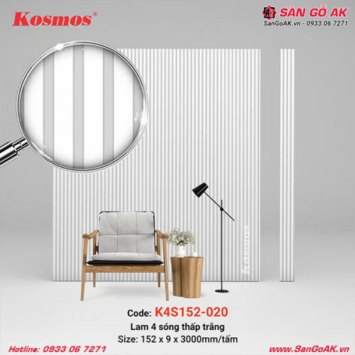 Tấm ốp lam 4 sóng thấp Kosmos K4S152-020 màu trắng đơn sắc