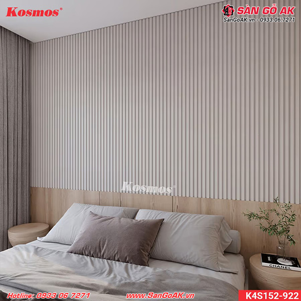 Ốp vách đầu giường phòng ngủ với lam sóng K4S152-922 vân vải xám