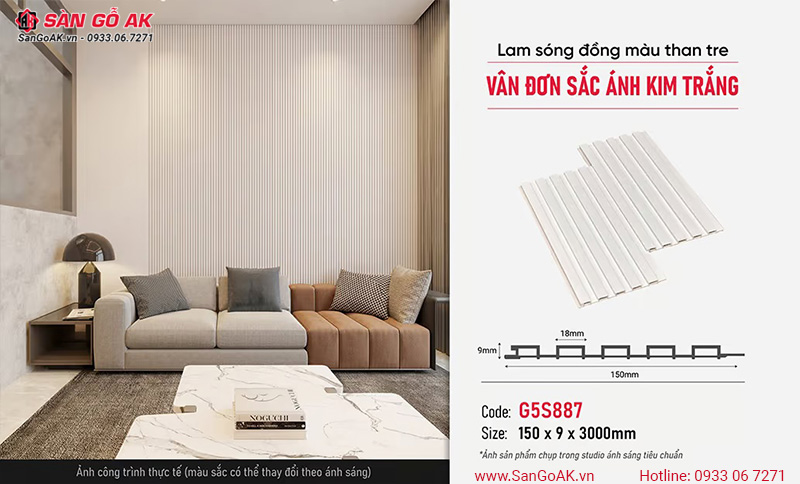 Sàn Gỗ AK - Nơi cung cấp lam sóng Galawood G5S887 vân đơn sắc ánh kim trắng