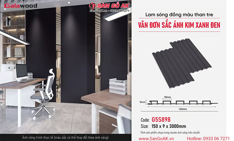 Thông số của tấm ốp lam sóng than tre G5S989 đơn sắc xanh đen