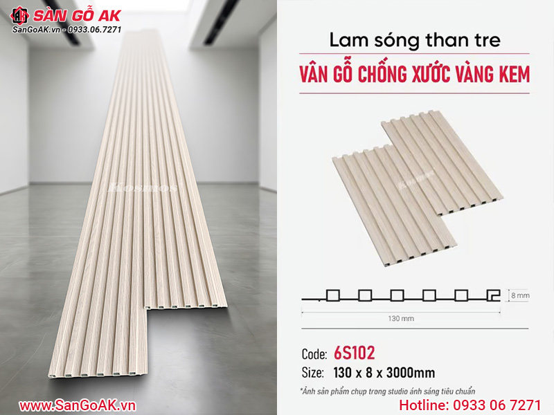 Thông số của lam sóng than tre vân gỗ chống xước vàng kem 6S102