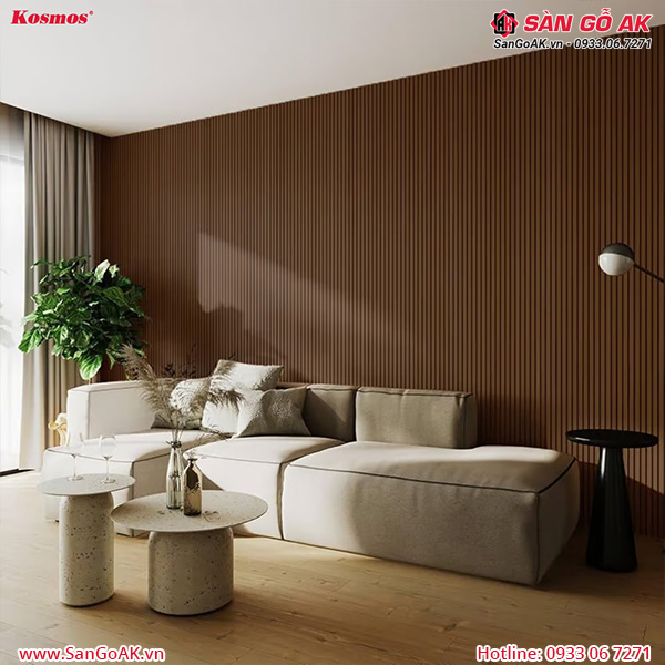 Lam sóng than tre vân gỗ nâu trang trí phòng khách sang trọng