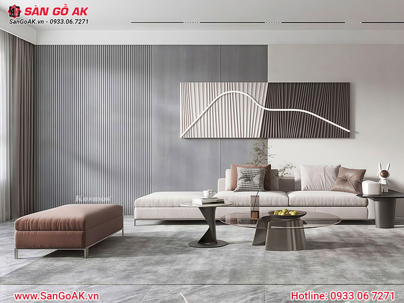 Ốp tường phòng khách bằng lam sóng than tre vân gỗ xám nâu 6S101