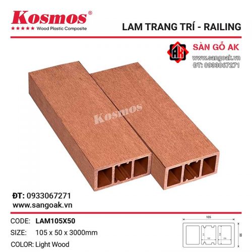 Thanh lam gỗ nhựa ngoài trời Kosmos - LAM105X50 Light Wood