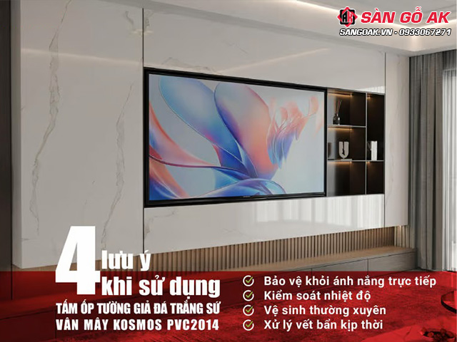  4 lưu ý khi sử dụng tấm nhựa ốp tường giả đá trắng sứ vân mây Kosmos PVC2014