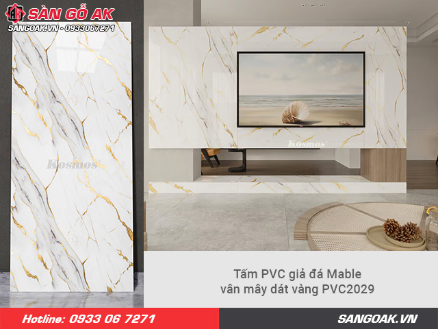 Mẫu tấm ốp PVC giả đá Marble vân mây dát vàng sang trọng