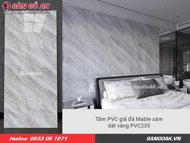 Mẫu tấm ốp PVC giả đá Marble xám dát vàng nhẹ nhàng, thanh thoát